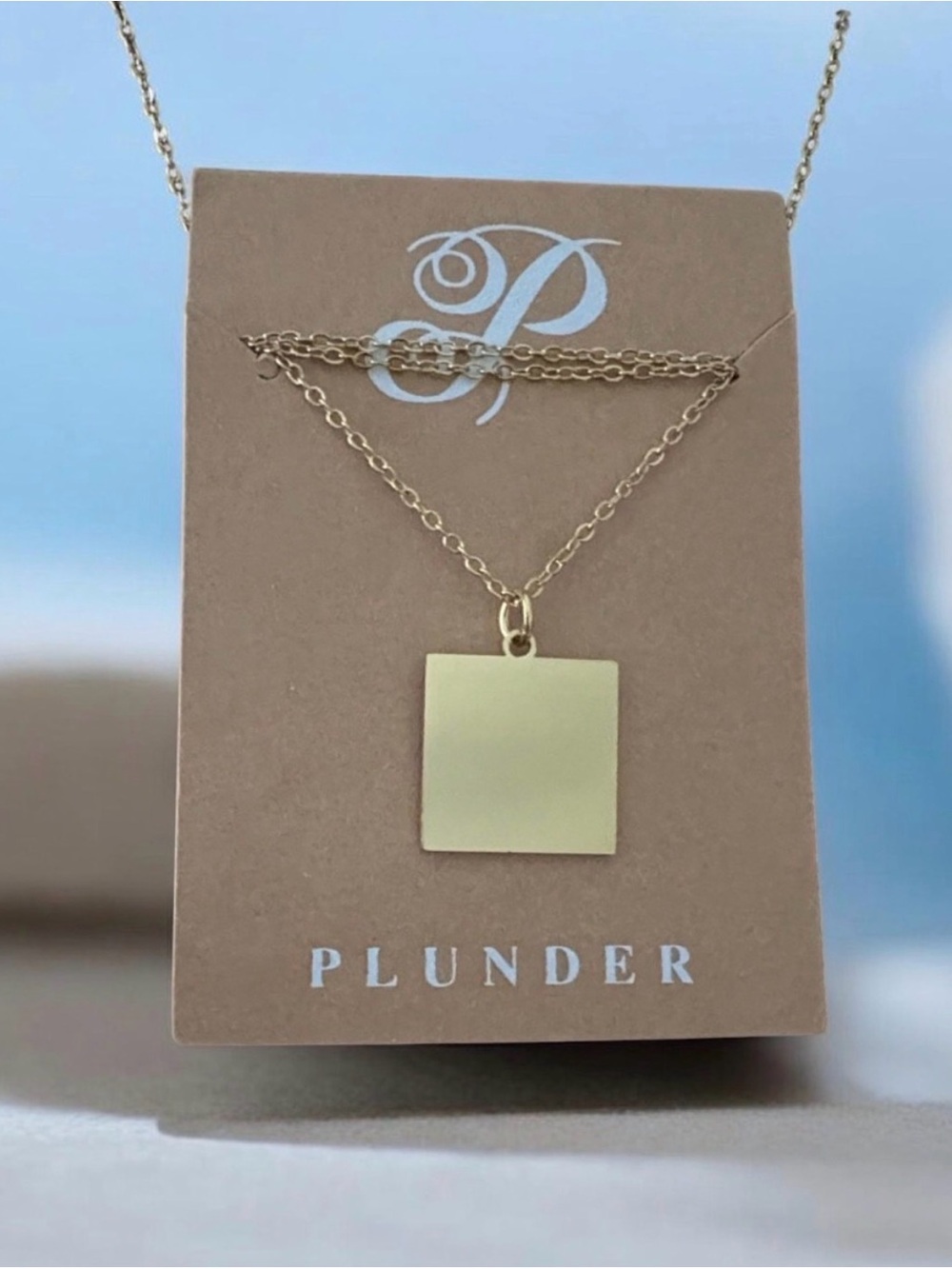 Plunder Gold Layered Square Medallion Necklace - in Gold or Silver tone (v)